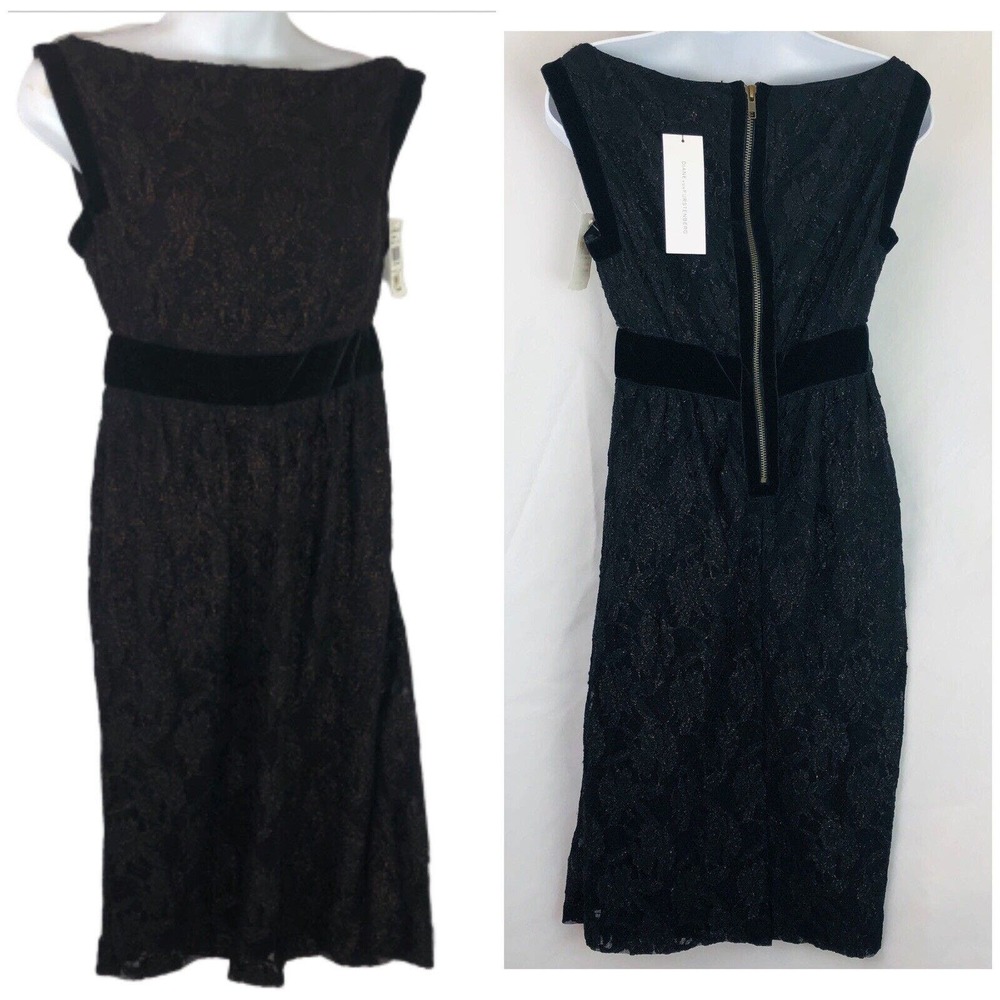 DVF Diane Von Ferstenberg Black Bronze Lace Dress Size 2 Fit Flare Back Zip NWT